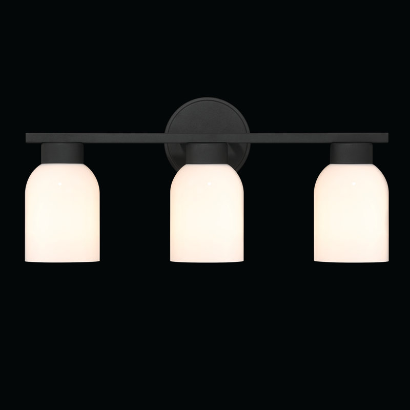 3-Light 50.2cm Bathroom Wall Light with Opal Glass Shades, Matte Black