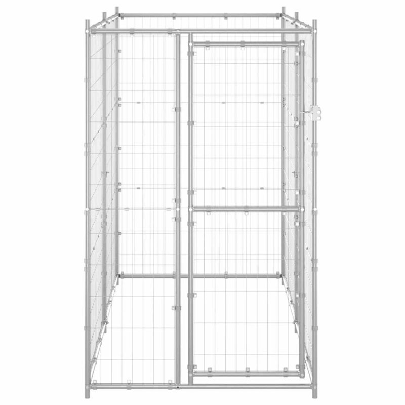 Lisbon Metal Kennel With Door, 110 x 220 x 180 cm, Silver