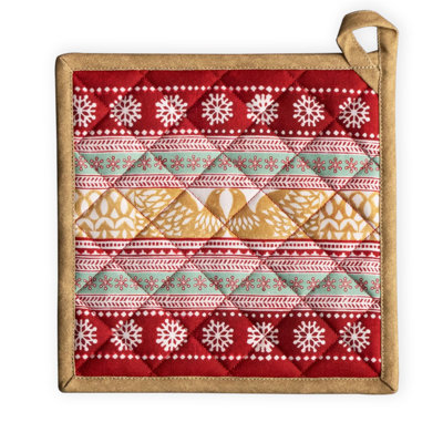 Maison d' Hermine Pot Holders 100% Cotton Heat Resistant Potholders 8" x 8" Hot Pads with Loop for Thanksgiving Christmas Decorations BBQ Cooking Baking Handling Hot Pans (Pack of 1, Sofia)
