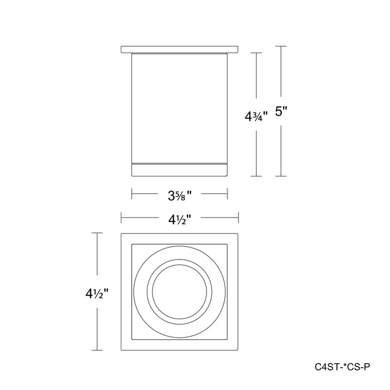 Plafonnier encastré 5 lumières Zoron Square, Arc noir, H 5 po x l 3,63 po x P 3,63 po