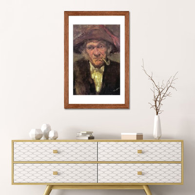 Tête d'un vieil homme fumant - reproduction d'art mural - papier d'art encadré