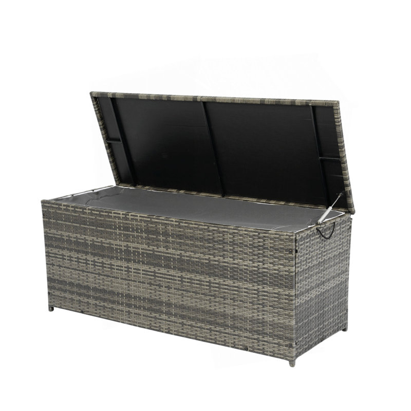 Outdoor Storage Box, 113 Gallon Wicker Patio Deck Boxes With Lid, Outdoor Storage Cushion Storage For Kids Toys, Pillows, Towel Grey Wicker