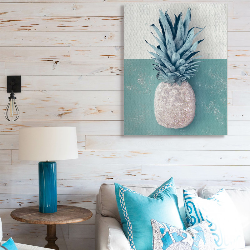 " Tropical Pineapple Fruit Muted Green Beige ", Wrapped Canvas, 48" H x 36" W x 1.5" D
