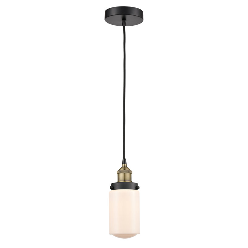 Luminaire suspendu cylindrique à 1 lumière Saroyan, Blanc mat, Laiton antique noir