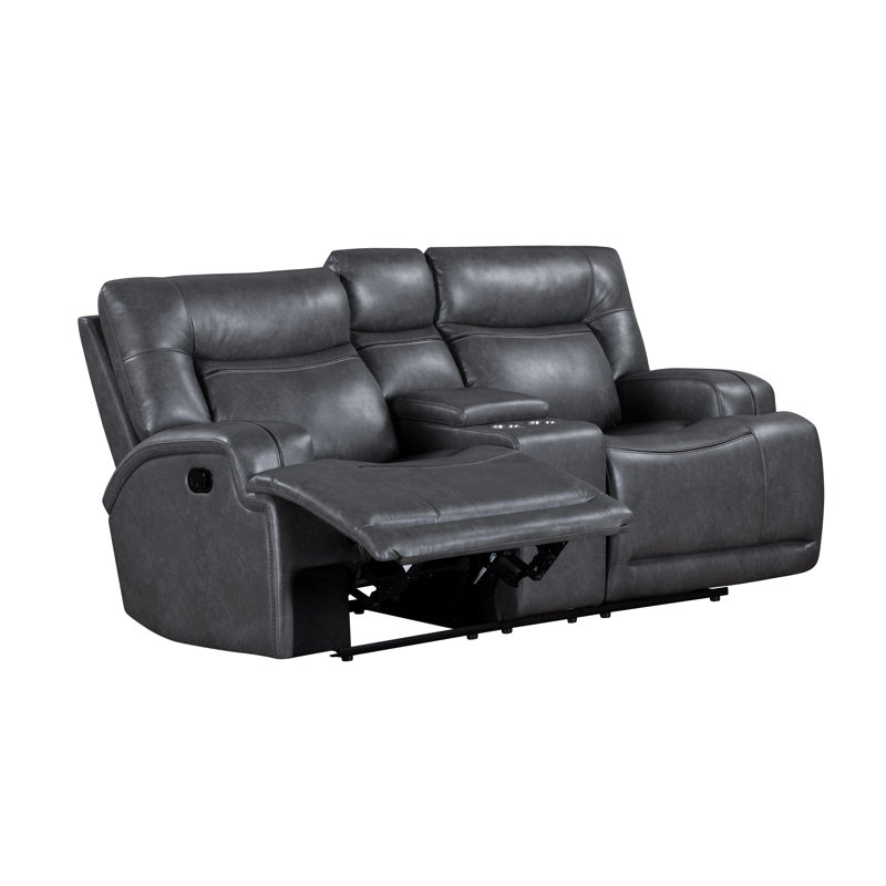 Tito Manual Reclining Loveseat, Grey Polyester, 80 Inch, Cupholders