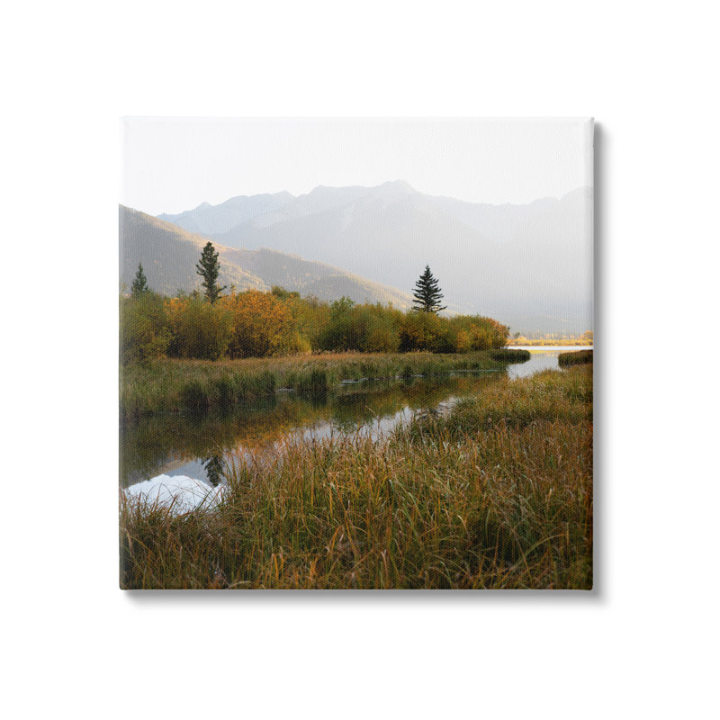 Paysage de montagnes à ruisseau apaisant et apaisant par Carol Robinson - photographie, Toile tendue, H 17 po x l 17 po