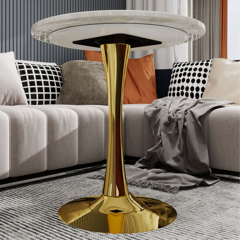 27.6-Inch Coffee Table, Mid-Century Modern Style Dining Table, Suitable For 2-4 People, Featuring A Round Marble Tabletop, For Various Settings.