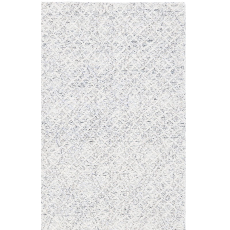 Desireah Hand Tufted Wool Cotton with Latex Geometric Rug in Ivory/Gray, Rectangle 3' x 5'