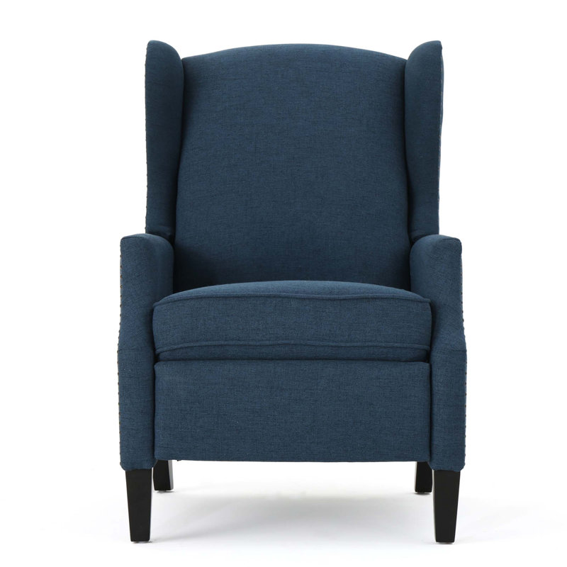 Pushback Recliner Chair, Modern Fabric Wingback Armchair With Nailhead Trim, And Wood Legs, Classic Living Room Recliner For Bedroom