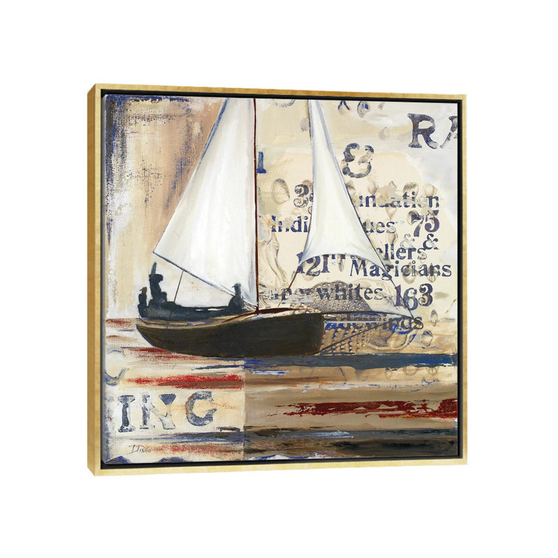 Blue Sailing race I par Patricia Pinto-impression d’art graphique, H 26 po x l 26 po x P 1,5 po, Toile encadrée d'or