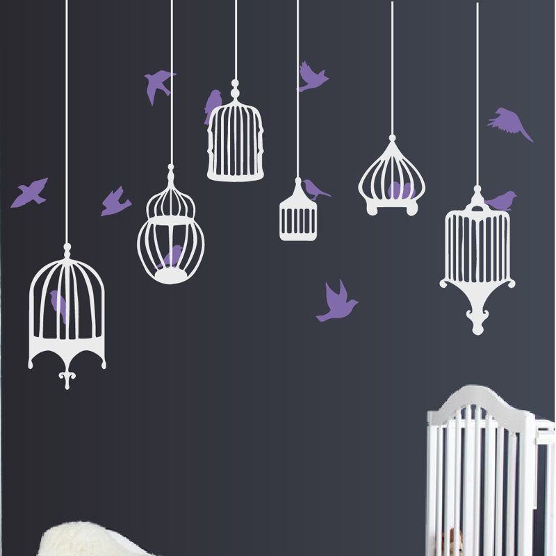 Décalcomanie murale galores oiseau, H 48 po x l 58 po x p 0,01 po, Mauve / blanc