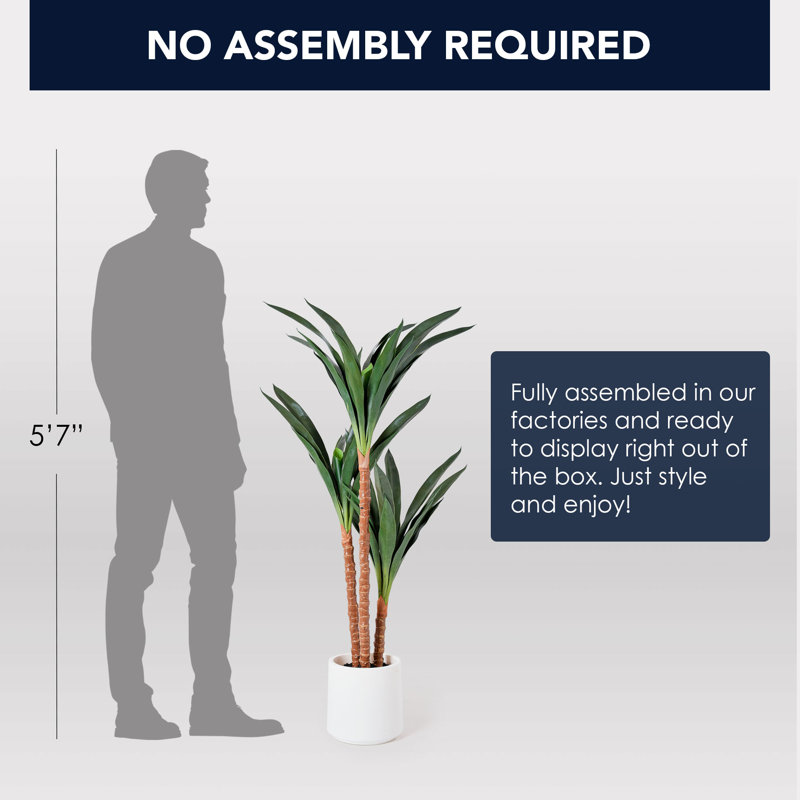 Arbre artificiel réaliste Yuca pour décoration intérieure, salon intérieur ou bureau - 48 po