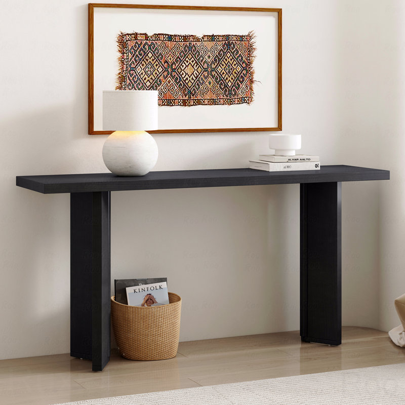 Élégante console avec pieds géométriques en placage de pin - Étude de salon / salle à manger, Noir