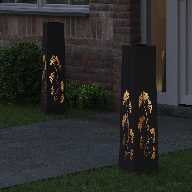 Solar Powered Steel Pathway Light, Black, 80cm H x 18cm W x 18cm D