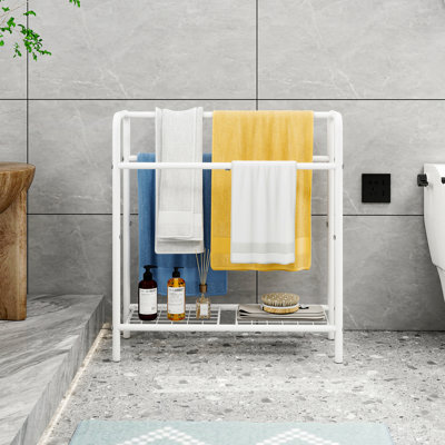 3 Tier Metal Towel Rack, Freestanding Towel Holder For Bathroom, Save Space With Storage, Display Rack For Bedroom, Bathroom, Swimming Pool, White