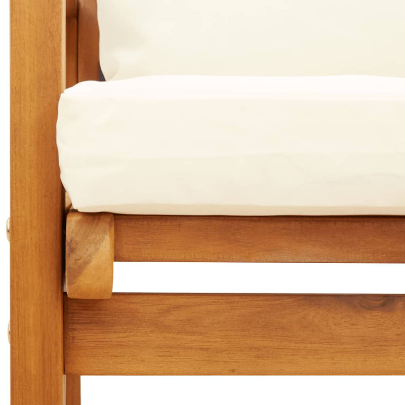  Banc de canapé de patio 47,2 po avec coussin en bois d'acacia massif, Blanc, crème