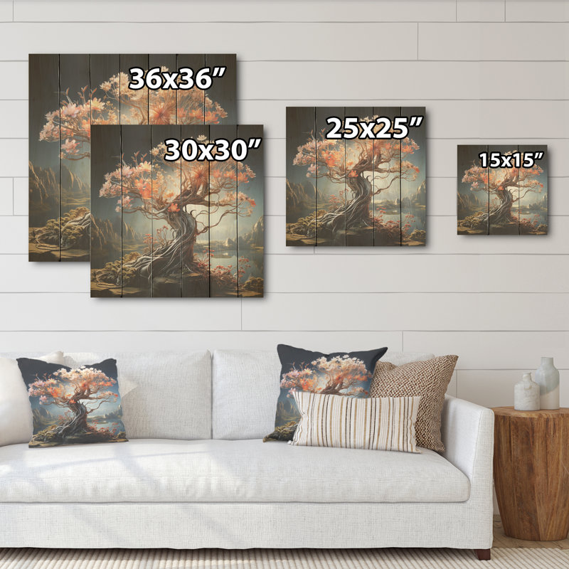 Mums Surreal Serenity Pastel Tones - Mums Wood Art On Natural Pine Wood, 15" H x 15" W