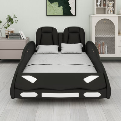 Race Car-Shaped Platform Bed With Wheels