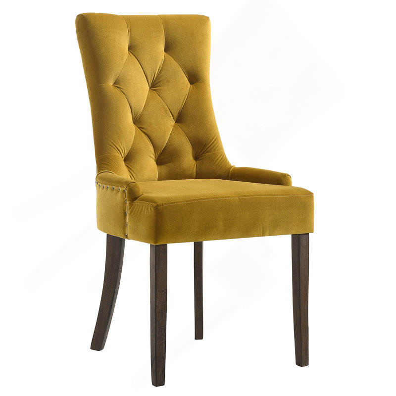 Ensemble de 2 chaises d'appoint jaunes et espresso à dossier capitonné