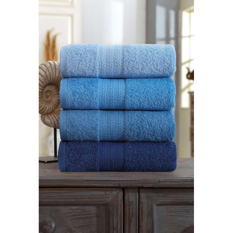 Ensemble de serviettes à main de qualité supérieure (4 pièces), 100% coton, 19,7 x 33,5 pouces | Doux et absorbant, lavable à la machine à 104 ° F | Couleur bleue élégante, parfaite pour le décor de la salle de bain et de la cuisine, confort luxueux et durabilité