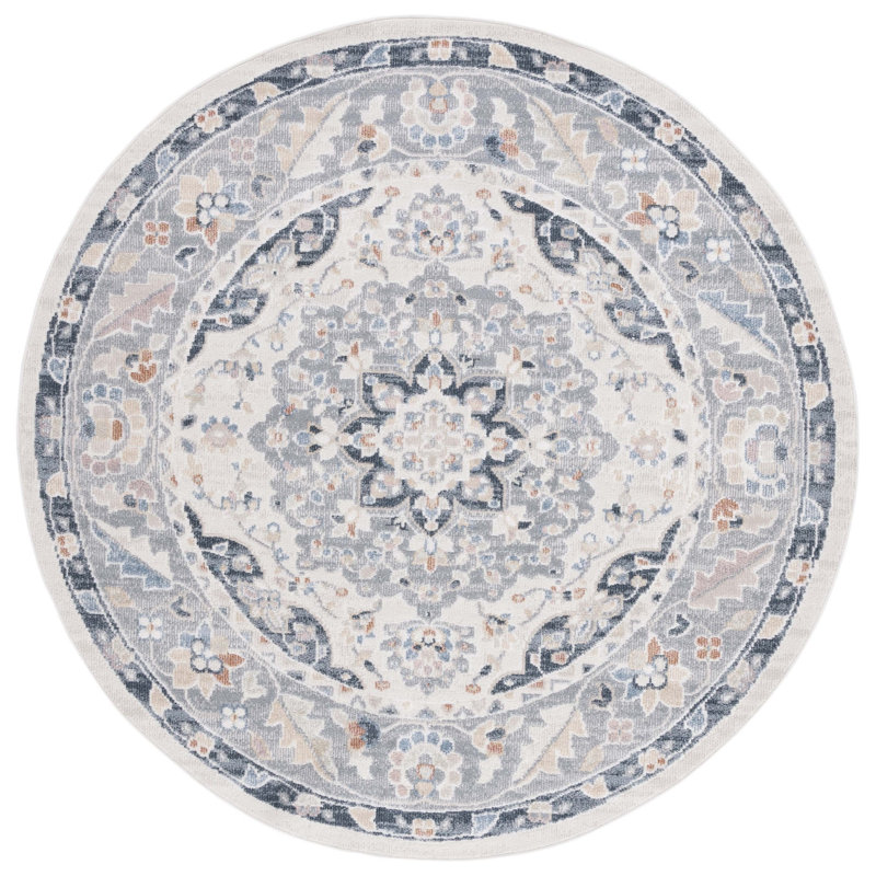 Hults Washable 204 Area Rug in Beige/Gray/Navy, Round 6'7"