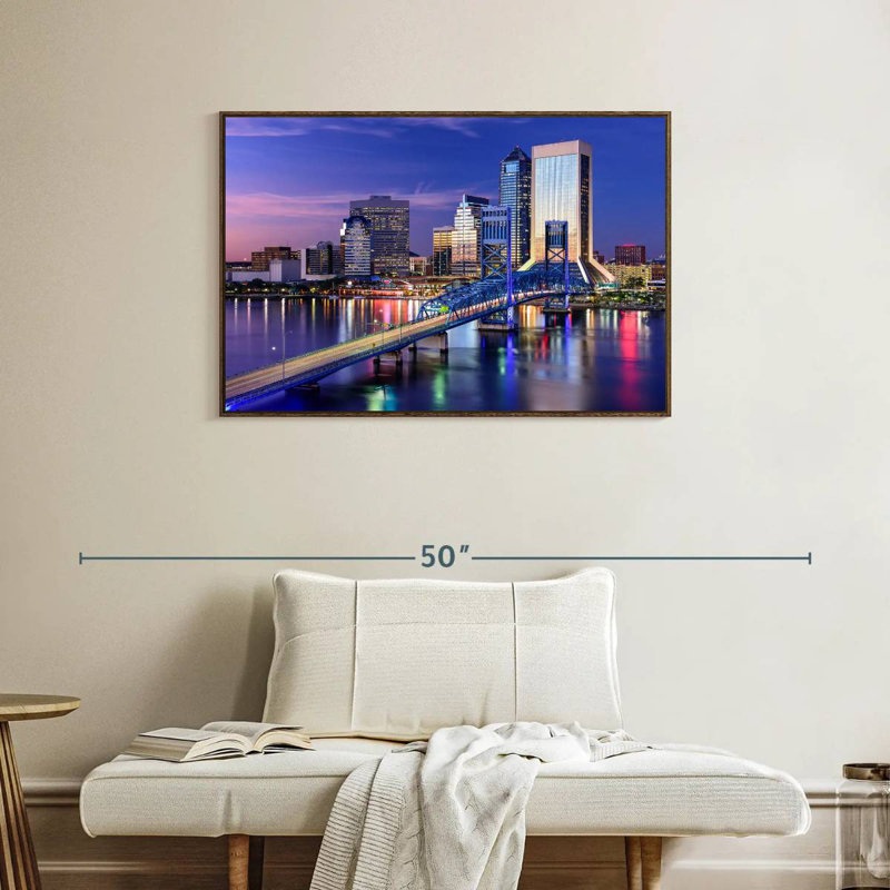Paysage urbain de Jacksonville, 37 po x 25 po, Cadre flottant noyer