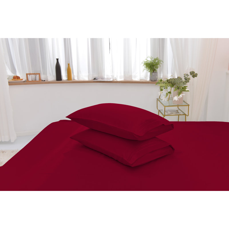 Ensemble de literie en rayonne de bambou, Rouge, Ensemble de draps pour lit simple TG + un drap-hou