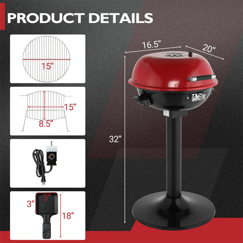 1600W Portable Double Layer Electric BBQ Grill With Stand Red, Red/Black