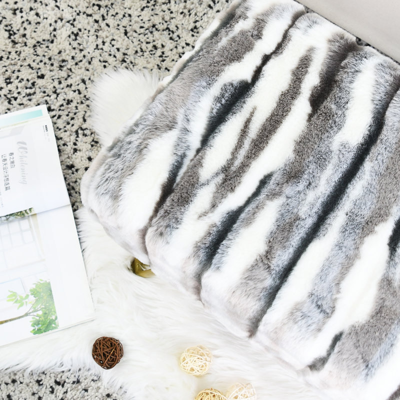Cular 19'' Wide Tufted Rectangle Standard Ottoman, Grey Faux Fur
