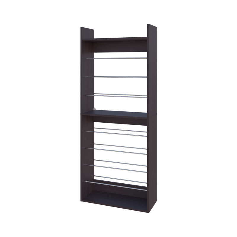 Oak Springs Tall Open Shoe Rack with Metal Rails and Multi-Tier Shelves, Wengue