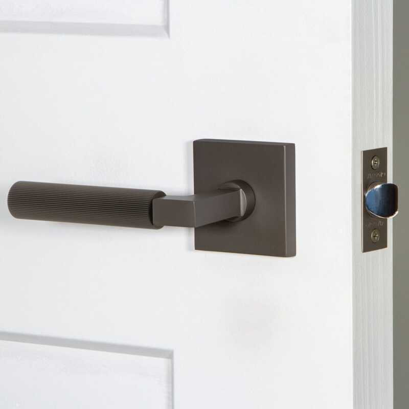 Door Lever with Square Rosette, 2-3/4" - Right Handed, Titanium Gray, Privacy