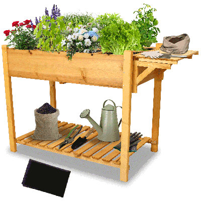 8 Pockets Horticulture Raised Garden Bed Elevated Wood Planter Box Stand With Foldable Side Table And Storage Shelf For Herb/Vegetables/Flowers