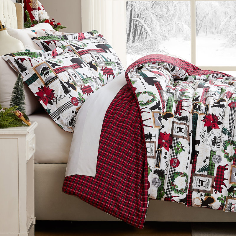 Literie réversible Southshore Fine Linens Merry Town, en microfibre brossée 100 g/m², idéale pour les fêtes. Comprend 1 housse de couette et 2 taies d'oreiller (taille King/California King).