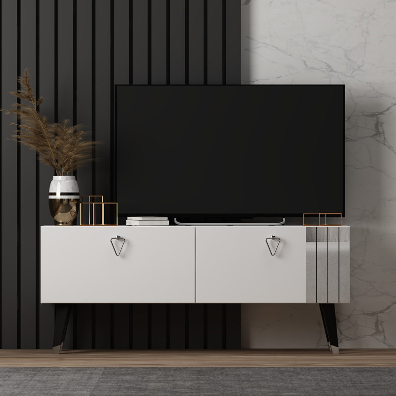 Meuble télé moderne, blanc, 47,2 x 11,8 x 19,7 pouces | 100% panneau de particules enduit de mélamine, épaisseur: 0,7 pouce | Pieds robustes en PVC (5,9 pouces) | Solution de rangement élégante pour le salon et les espaces de divertissement