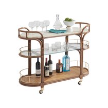 Treviso 19 Wide Black Glass and Gold Round Serving Bar Cart