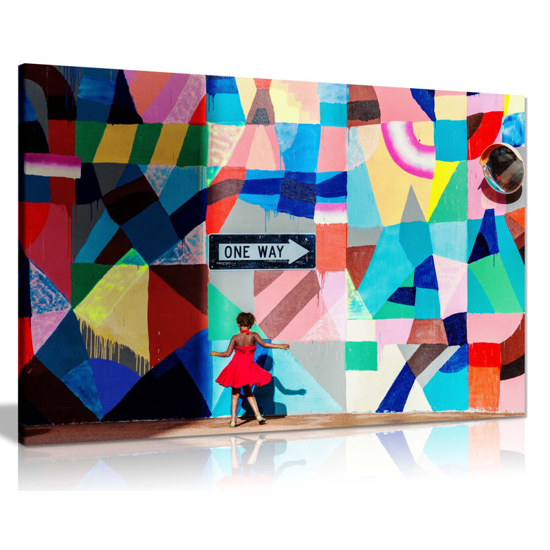 Colourful Wall Dancing Girl - Wrapped Canvas Print, 20cm H x 31cm W