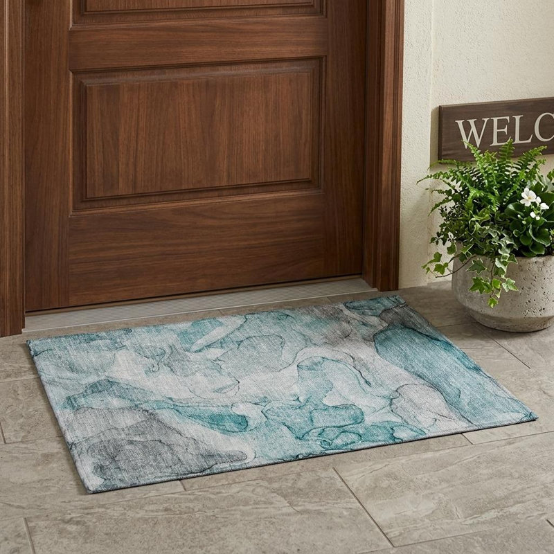 Tapis extérieur lavable antidérapant 2 pi x 3 pi gris et ivoire