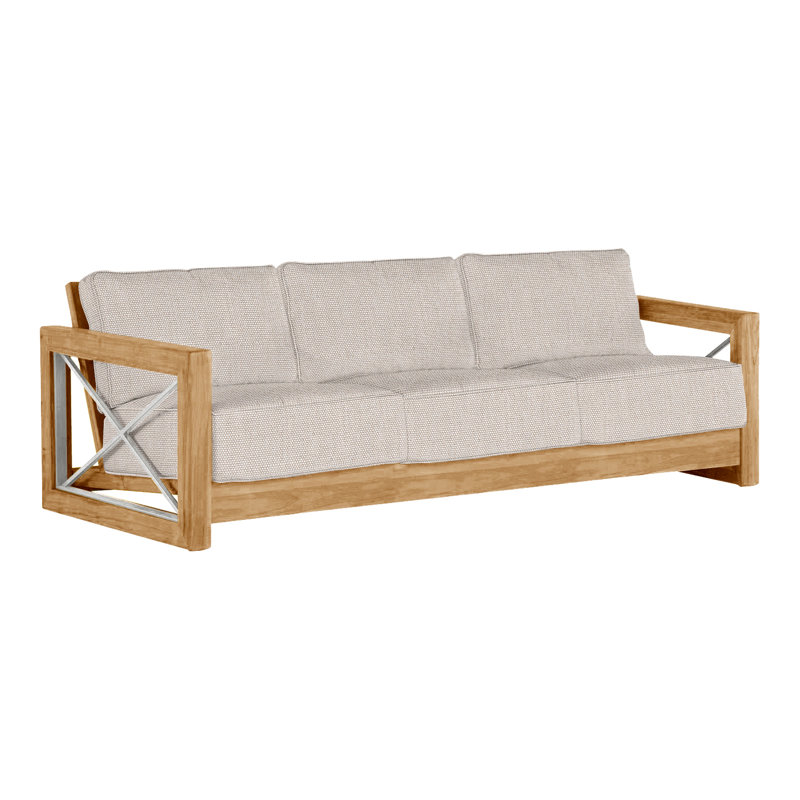 Malta Teak Outdoor Sofa, Natural Teak, Welt + Standard fill, Perigold Play Oat