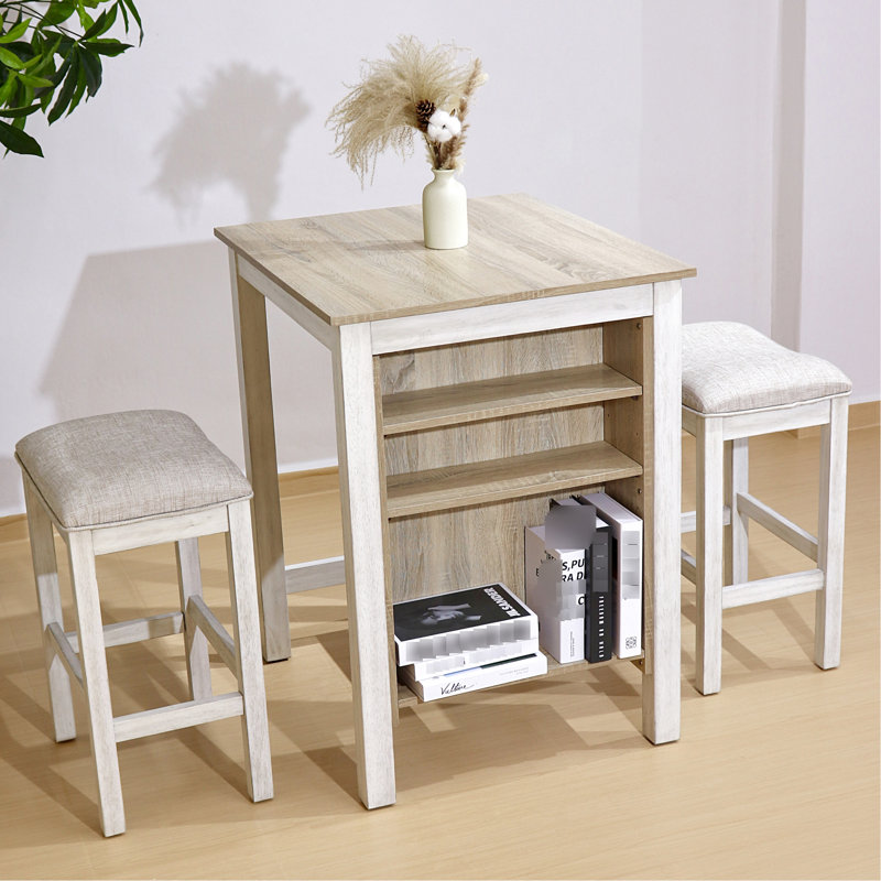 Le rétro et moderne 3 pièces pour les petites salles à manger est livré avec un rangement intégré en bois massif et une construction à finition rustique.