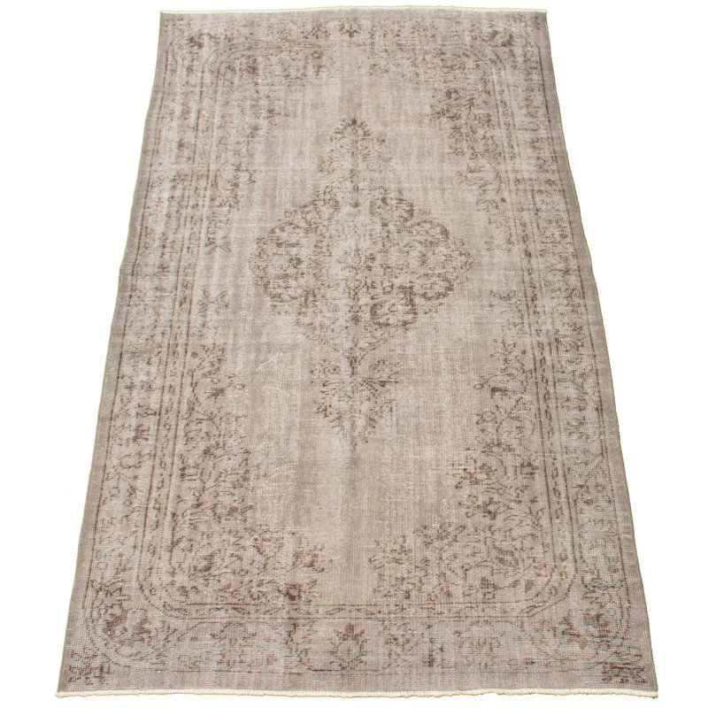 Tapis décoratif gris en laine de conception unique 5 pi 3 po x 9 pi 5 po noué à la main 1980s