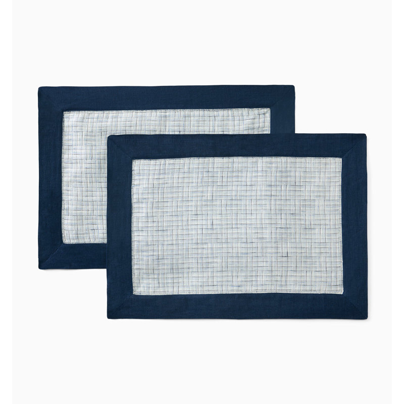 Mikelina Linen Rectangle Placemats, Navy