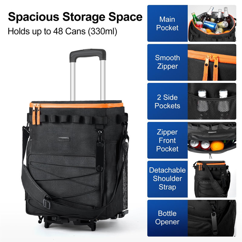 Ebern Designs Picnic Tote Bag Cooler with wheels in Black