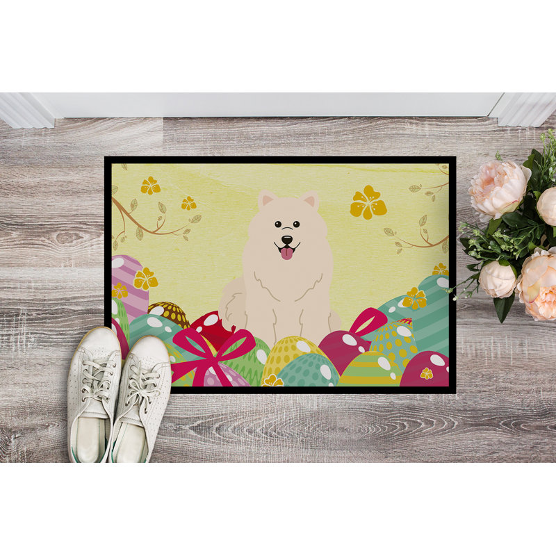 Pâques œufs samoyède intérieur/extérieur 36 po x 24 po tapis de porte extérieur antidérapant