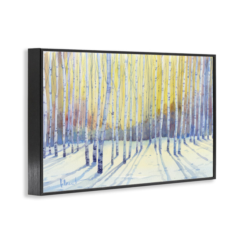 Sunlit Winter Birch Trees, giclée encadrée, design par Paul Brent, H 12 po x l 18 po, Giclée encadrée noir minuit