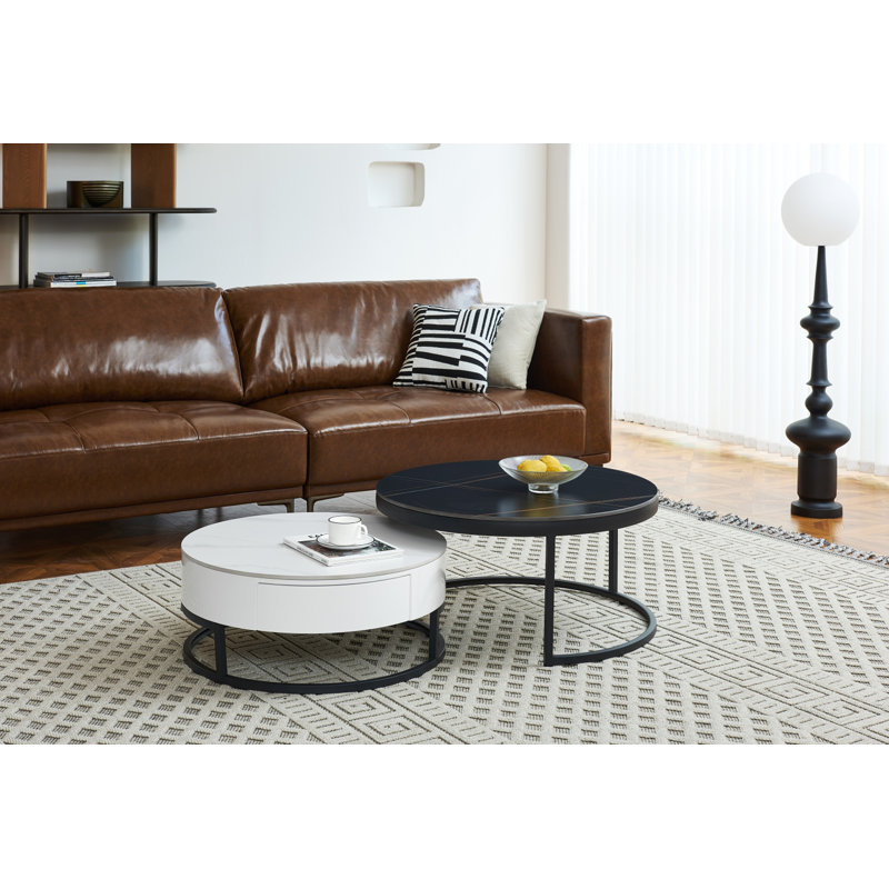 Modern nesting coffee table set in black & white.