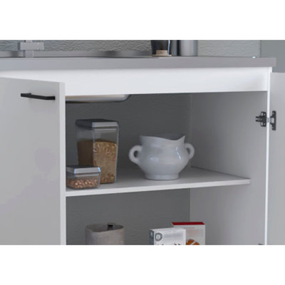 Napoles 2 Utility Sink with Cabinet, Stainless Steel Countertop, Interior Shelf-White