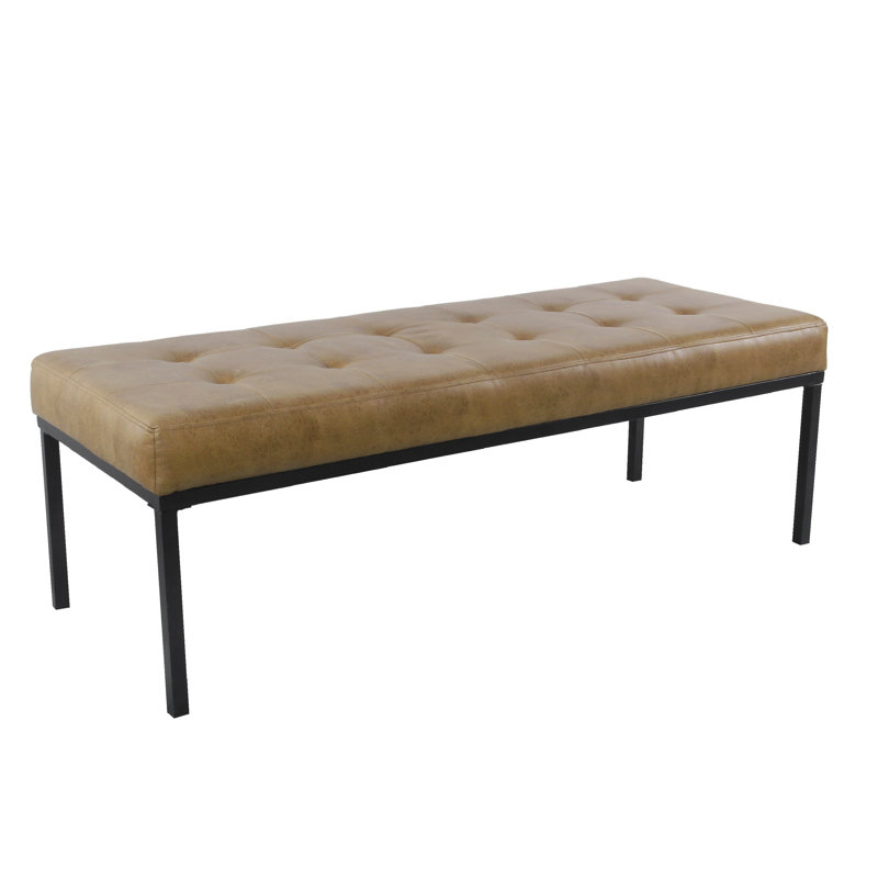 Banc Alp, structure en métal noir ouvert, similicuir touffeté brun 54 po