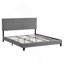 King Size Upholstered Platform Bed Frame, Button - Tufted Linen Headboard, Wood Slat, Grey