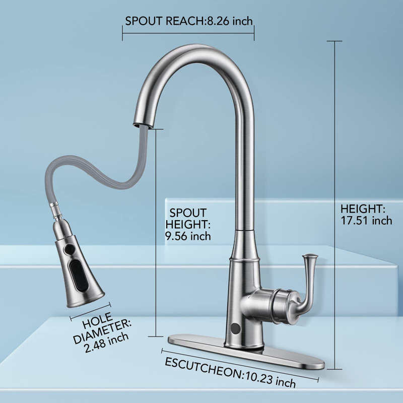 Touchless Kitchen Faucet Automatic Motion Sensor with 4-Mode Pull Down Sprayer
