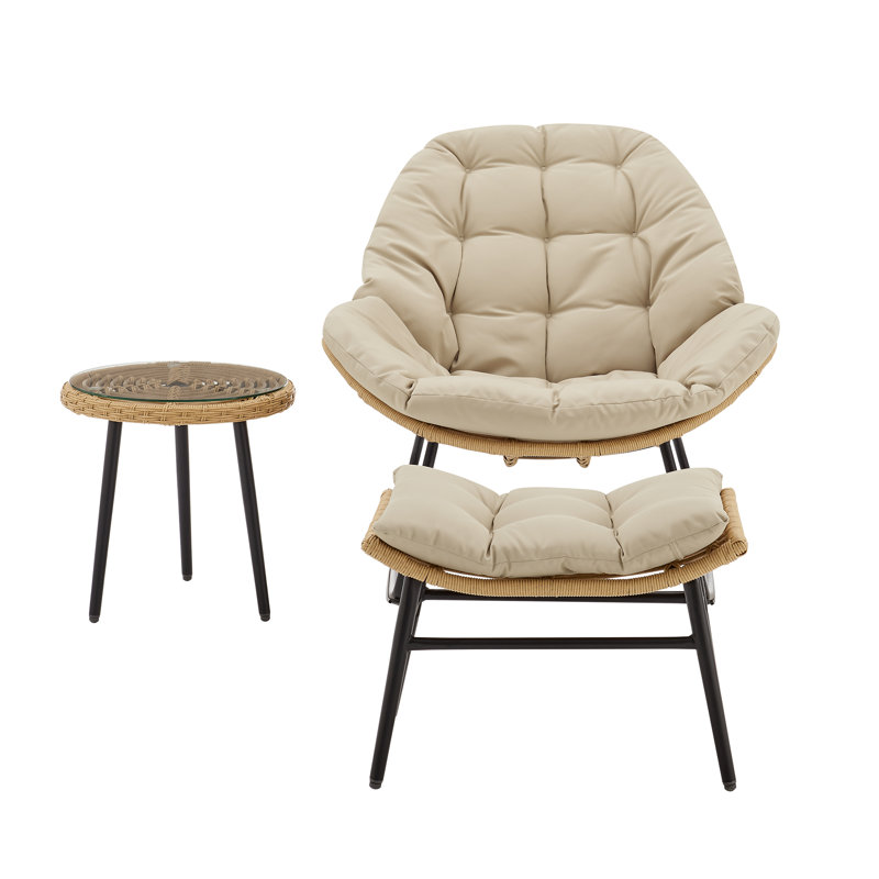 Ensemble de chaises berçantes de patio 3 pièces Benson, Crème, crème